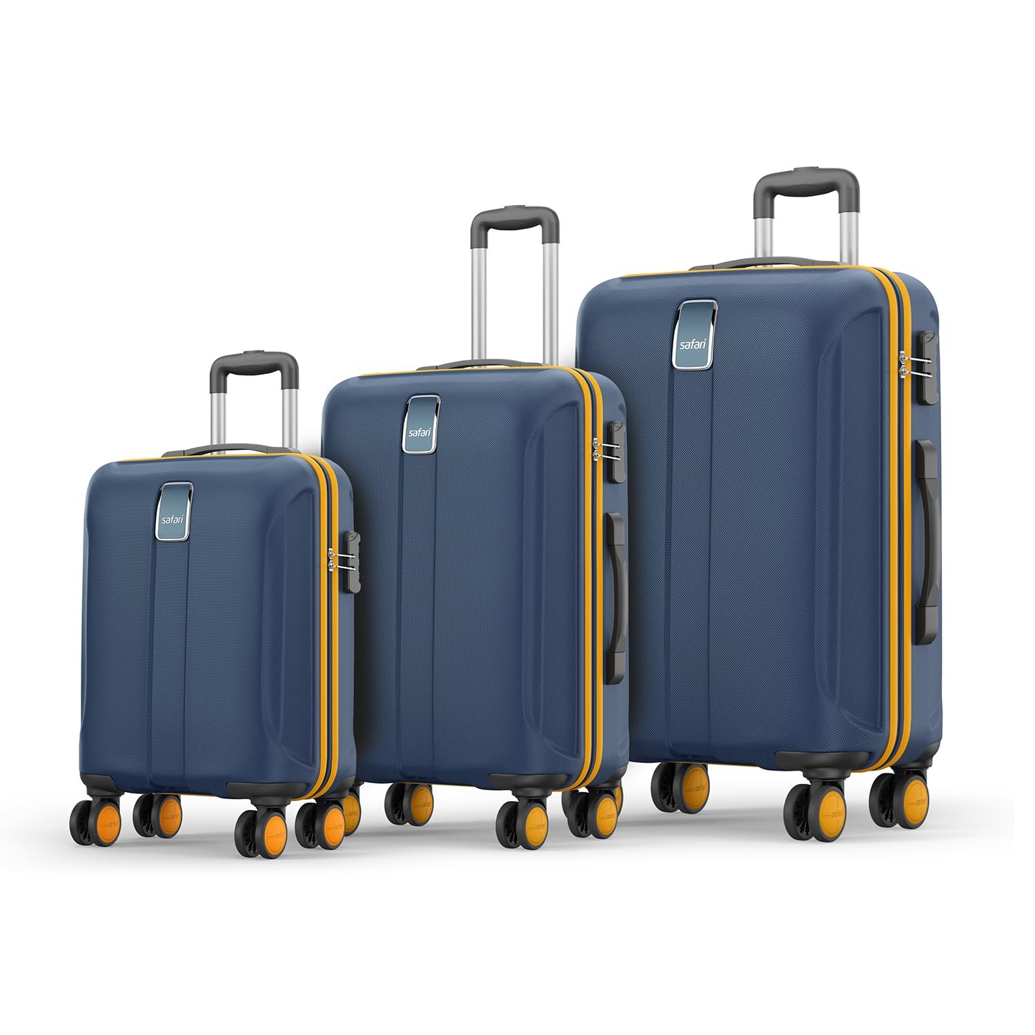 Safari Thorium Neo 8 Wheels 55,66 and 77 Cm Small,Medium and Large 4 Wheel Inline 3 Trolley Bags Polycarbonate 360 Degree Wheeling System Luggage,4 Wheel Inline Trolley Bags,Graphite Blue