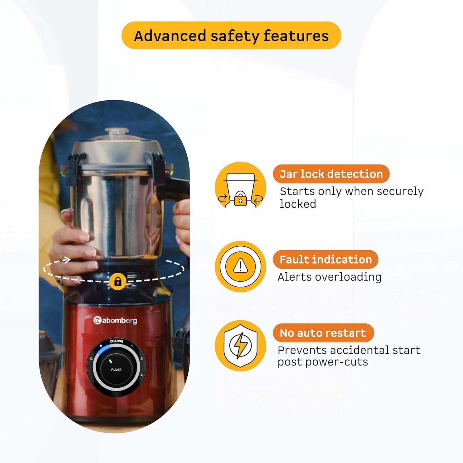 Atomberg Zenova Mixer Grinder | Unique Coarse Mode for Silbatta-like Texture | Intelligent BLDC Motor | Safety Features | 4 Jars including Chopper | Hands-Free Operation (Red Wine) - View 3