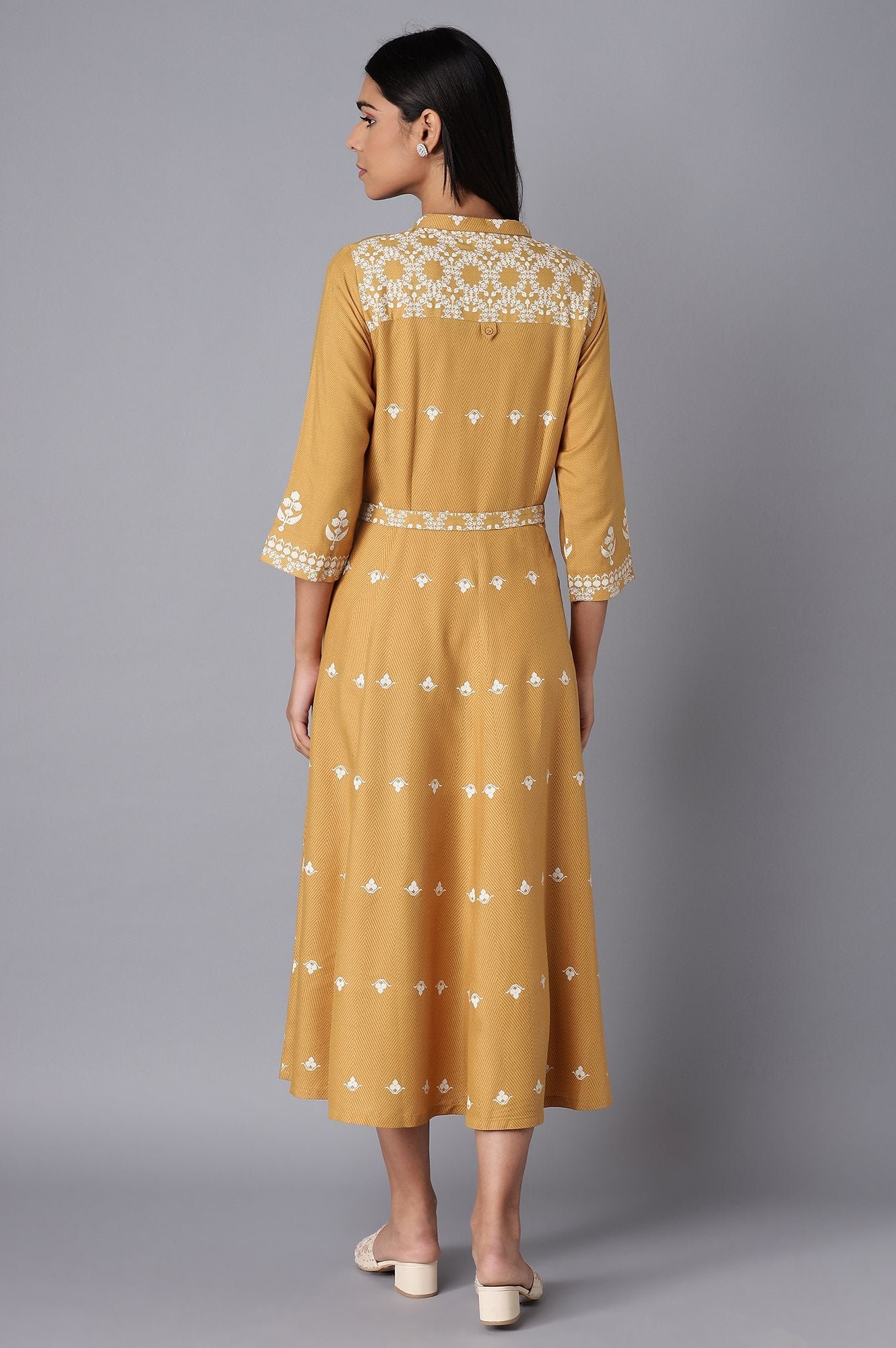 Yellow Flared Panelled Dress - View 8
