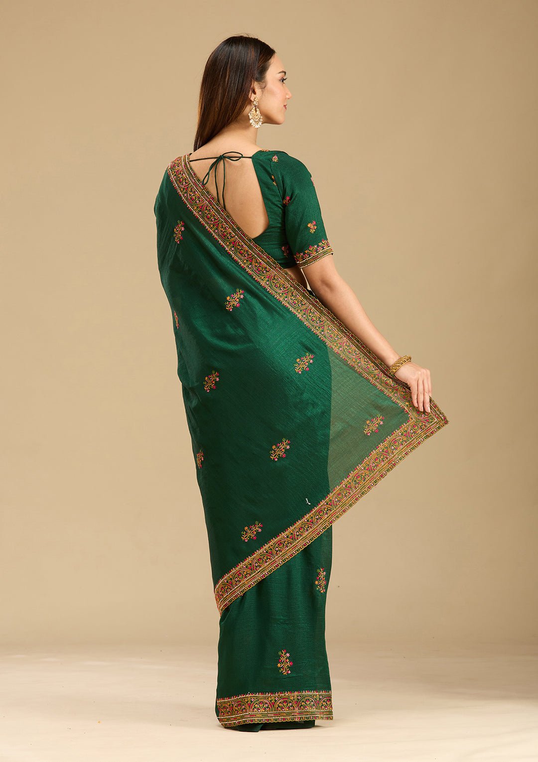 Bottle Green Kashmiri Soft Raw Silk Saree - View 7