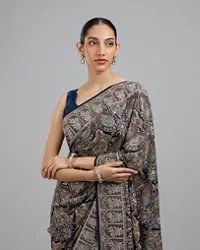 Indigo Blue Georgette Festive Saree - View 4