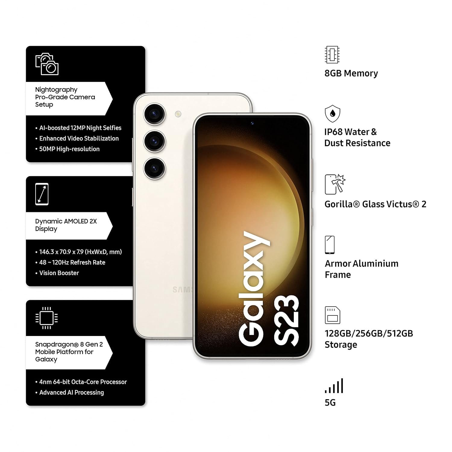 Samsung Galaxy S23 5G AI Smartphone (Cream, 8GB, 128GB Storage) - View 4