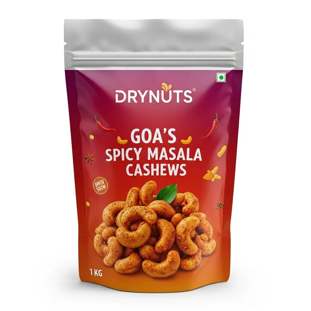 DRYNUTS Premium Goa's Spicy Masala Cashews: An Authentic and Fiery Snacking Delicacy, Roasted to Perfection (1 KG)